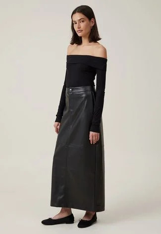 Saia Cotton On Longa Resinada em PU Preta | Dafiti (BR)