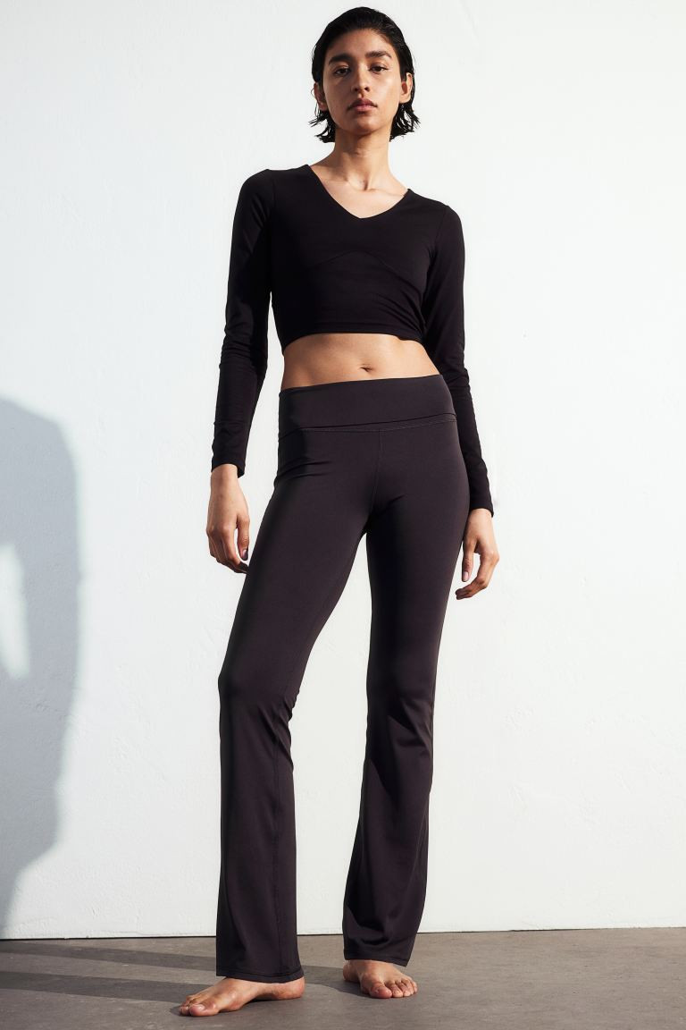 SoftMove™ Foldover-waist Sports Leggings - Dark gray - Ladies | H&M US | H&M (US + CA)