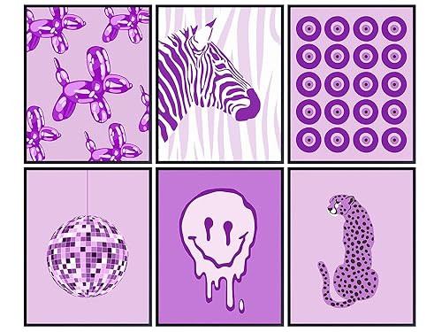 Preppy Room Decor Aesthetic - Trippy Smiley Face Wall Art - Indie Grunge Contemporary art - Purpl... | Amazon (US)