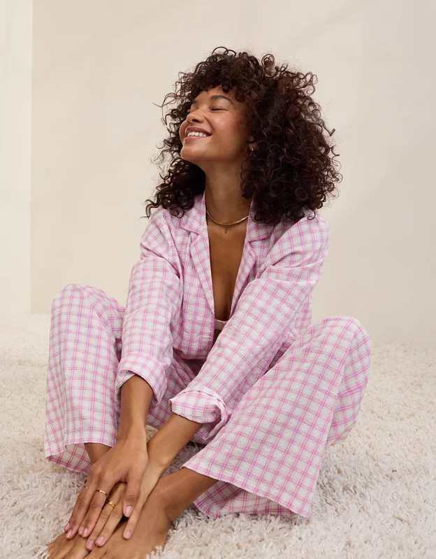 OVERSLEPT by Aerie Seersucker Long Sleeve Shirt | Aerie