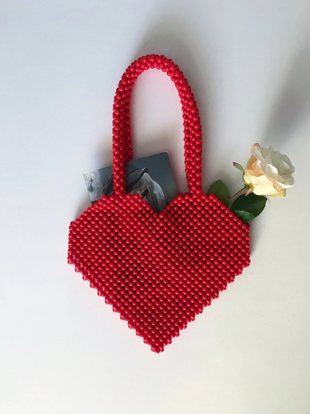 Heart Bead Bag, Red Beaded Bag, Handmade Bead Bag,Valentine's Day Gift,Heart Bag,Beaded Bag,Gift ... | Etsy (UK)
