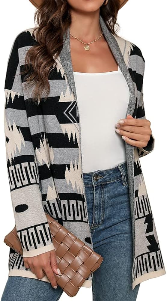 Womens Fashion Open Front Long Sleeve Aztec Cardigans Sweaters Coats | Amazon (US)