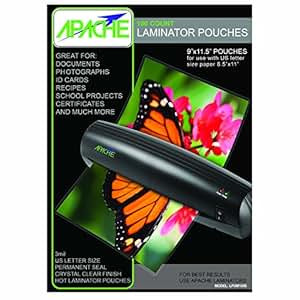 Apache 3 Mil Letter Size (9 x 11.5") Crystal Clear Universal Thermal Laminating Pouches, 100 Count | Amazon (US)