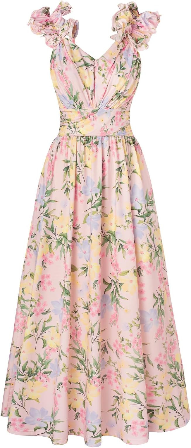 GRACE KARIN 2025 Women's Summer Floral Print Dress Sleeveless Casual Flowy Sundress A Line Ruffle... | Amazon (US)