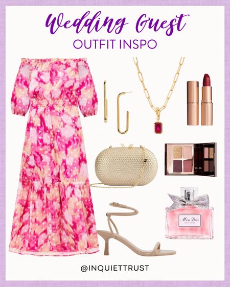 Here's a wedding guest outfit inspo you can copy: a pink off-shoulder dress, neutral heels, elegant purse and more!
#springfashion #outfitinspo #formalwear #beautyfavorite

#LTKShoeCrush #LTKStyleTip #LTKSeasonal