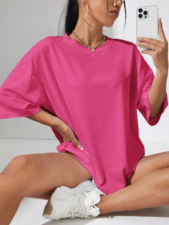 Solid Drop Shoulder Oversized Tee | SHEIN