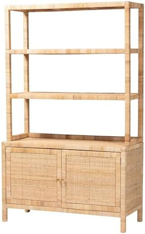 Bali & pari Mortis Natural Rattan Open-Shelf Storage Cabinet - 4-Tier Display Shelf with Double D... | Amazon (US)