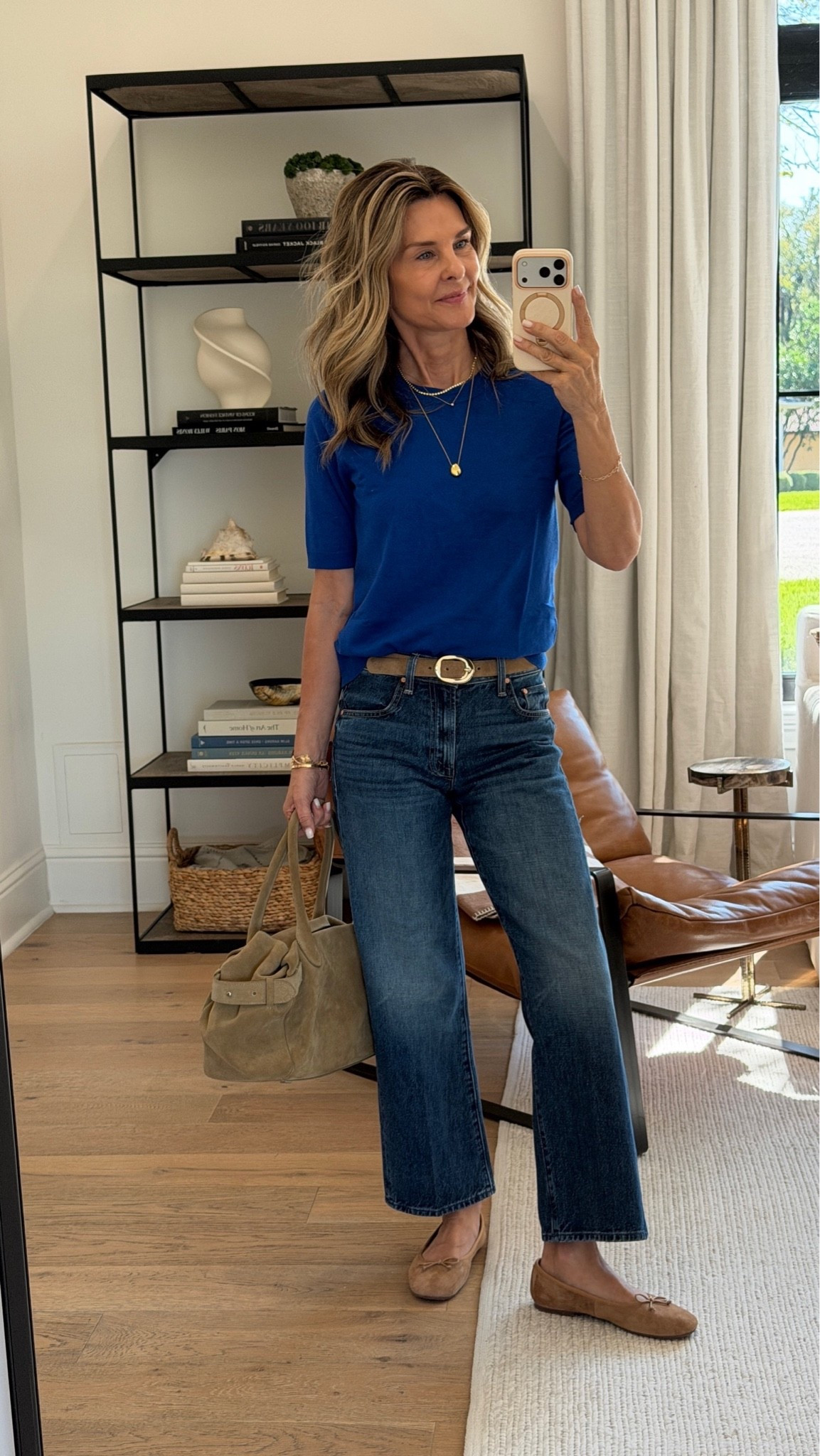 I’m 5’6
Blue knit sweater XS
Jeans TTS
suede flats TTS

Exact top is on ShopMy

Helping women in midlife elevate their everyday style with chic, wearable outfits at a mix of high and low price points. I share what to wear over 50, casual everyday outfits, elevated basics, polished wardrobe staples, current trends, and easy outfit ideas that feel comfortable, modern, and always chic. Think effortless midlife style, high-low fashion, everyday outfit inspiration, and pieces you’ll actually want to wear on repeat.
