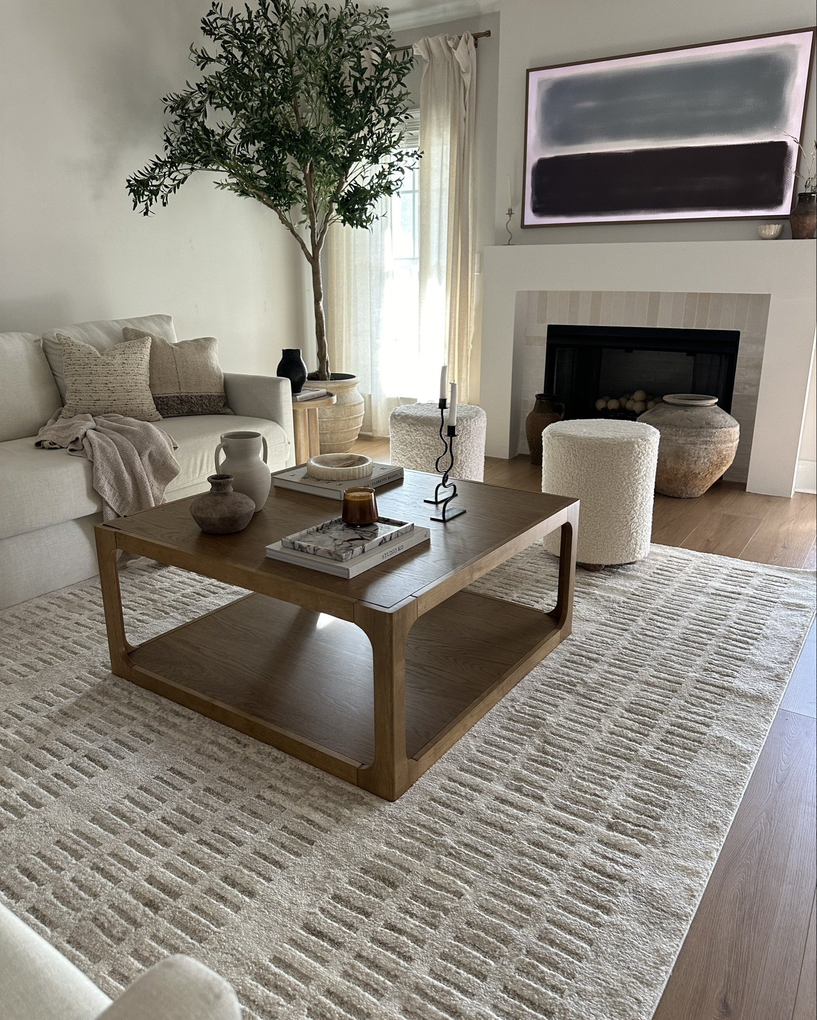 Japandi organic minimal neutral design living room
Monty ivory beige rug super soft family
Friendly and easy to clean!
Walmart coffee table!! Huge and very good quality!!!
10’ olive tree
Sherpa accent chairs
Ottomans 
65” Samsung the frame tv 
Table decor styling 
Home decor planters stools


#LTKStyleTip #LTKFindsUnder50 #LTKHome