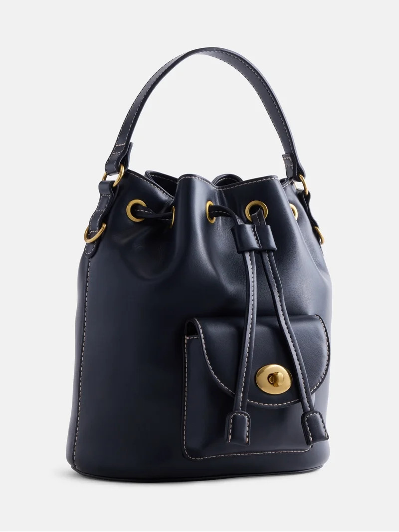 Free Assembly Women's Faux Leather Drawstring Handbag, Black | Walmart (US)