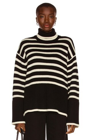 Toteme Signature Stripe Turtleneck Sweater in Black | FWRD 