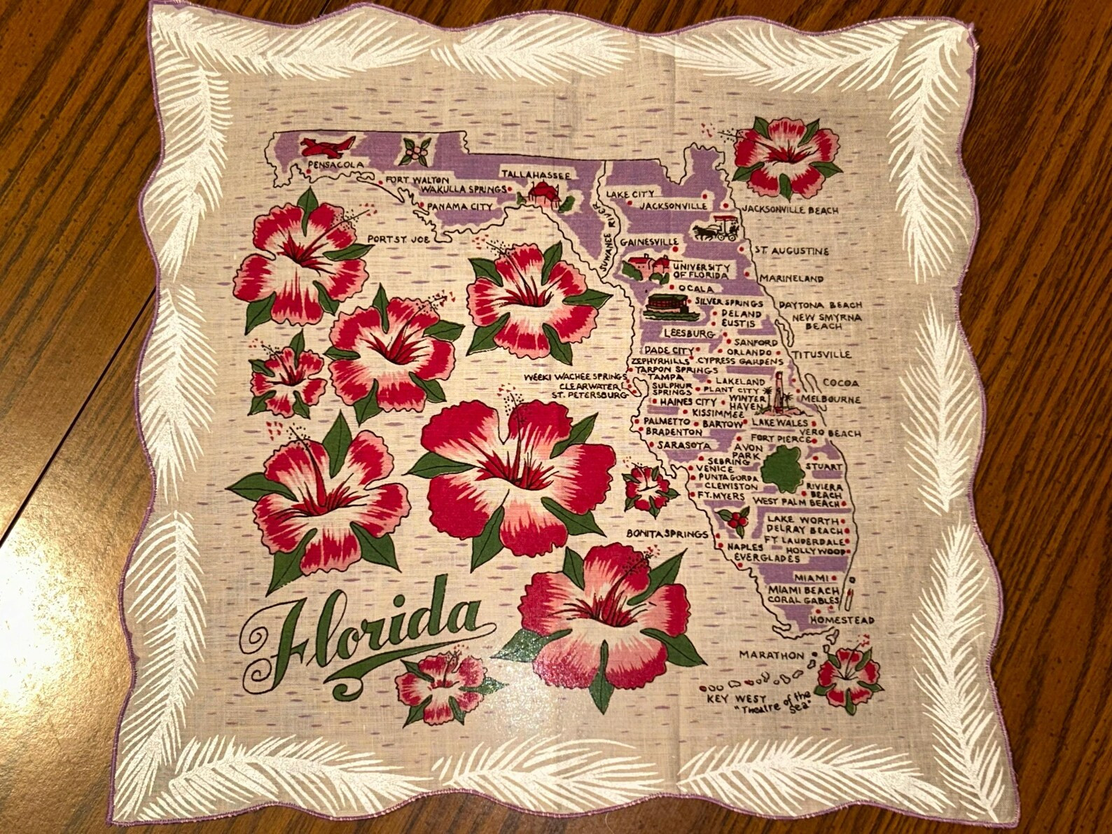 Pretty Vintage Florida Souvenier Hanky Hibiscus Red Flowers, Map 13 3/8" X 12" - Etsy | Etsy (US)