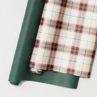 2pk Holiday Plaid &#38; Solid Premium Gift Wrap Red/Green - Hearth &#38; Hand&#8482; with Magnoli... | Target