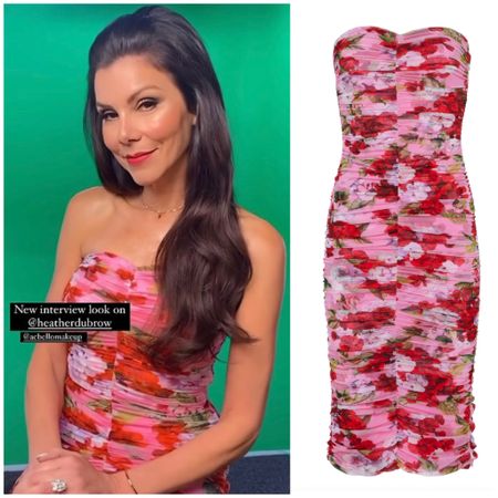 Heather Dubrow’s Pink and Red Floral Strapless Confessional Dress 📸 = @heatherdubrow
