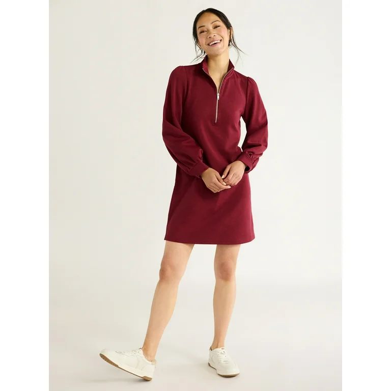 Free Assembly Women's Long Sleeve Half Zip Mini Dress | Walmart (US)