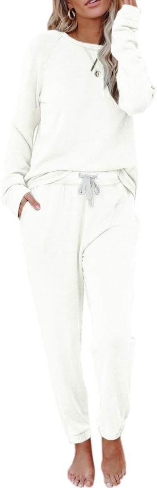 Eurivicy Women's Solid Sweatsuit Set 2 Piece Long Sleeve Pullover and Drawstring Sweatpants Sport... | Amazon (US)