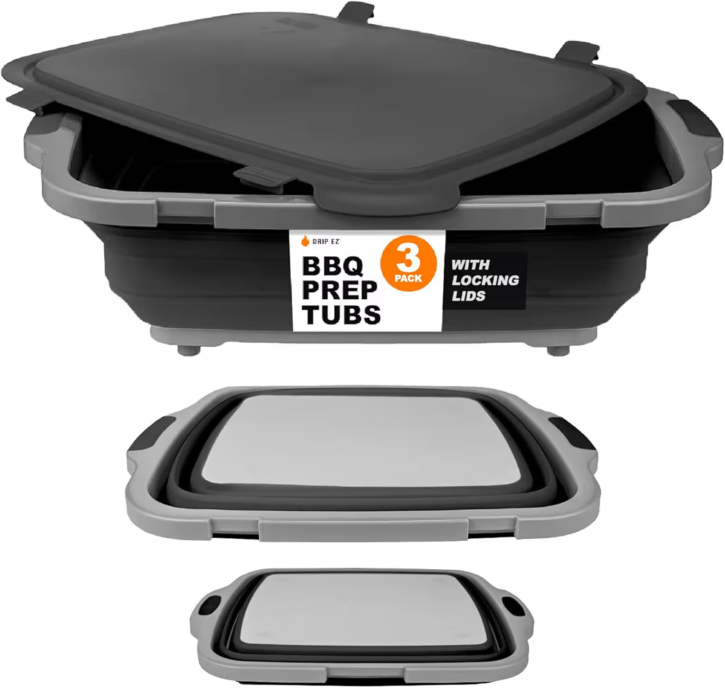 Drip EZ Collapsible BBQ Prep Tubs 3-Piece Set- For Meal Prep Marinating Food Storage - Includes C... | Amazon (US)