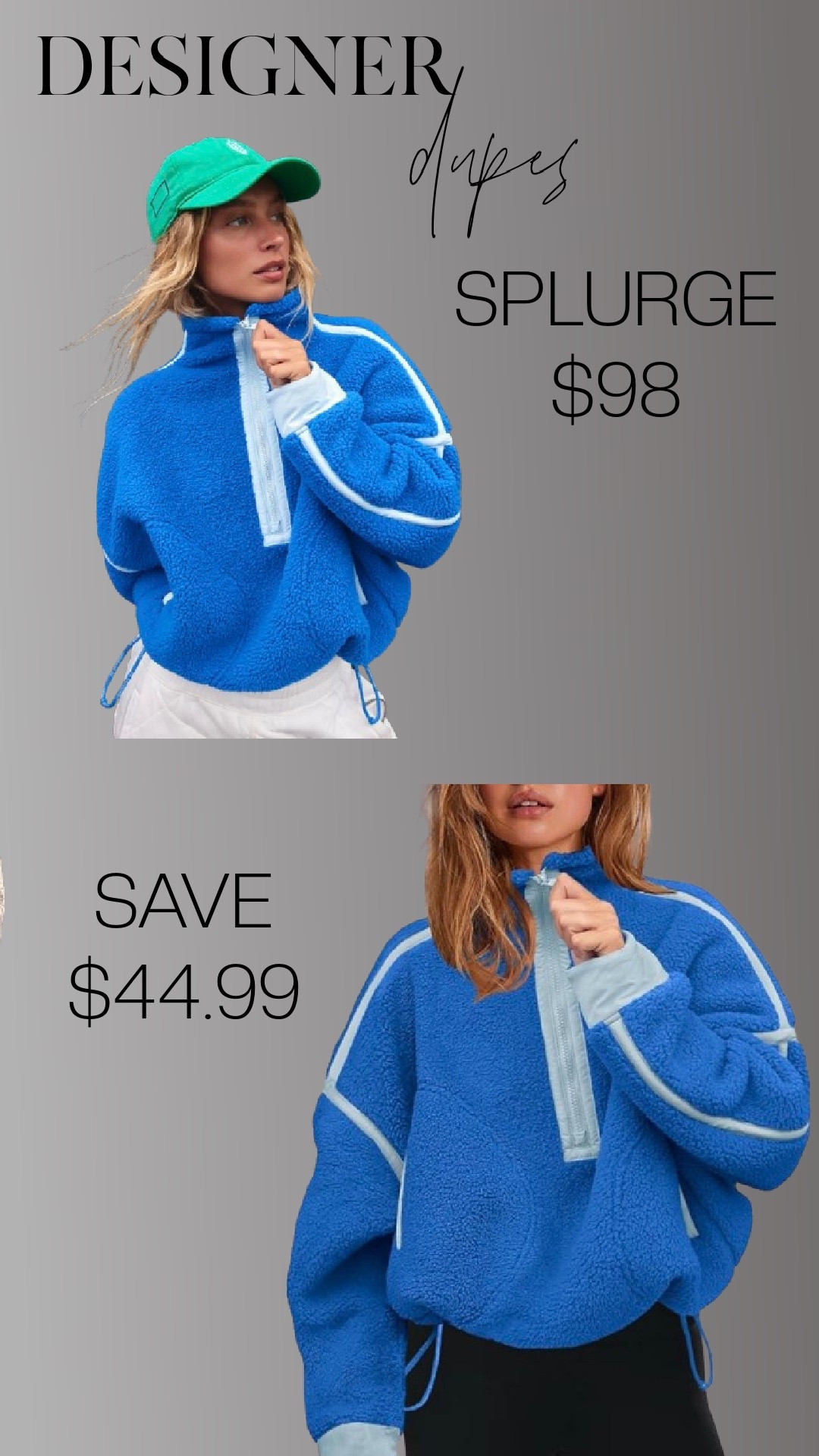 This is one of those pieces that looks way more expensive than it is.

Same cozy fleece feel, same sporty half-zip vibe — just a much better price. Perfect for school drop-off, errands, walks, or throwing on after a workout.

I’ve linked both the splurge and the save so you can decide what makes sense for your budget.

#LTKBeauty #LTKActive #LTKSaleAlert