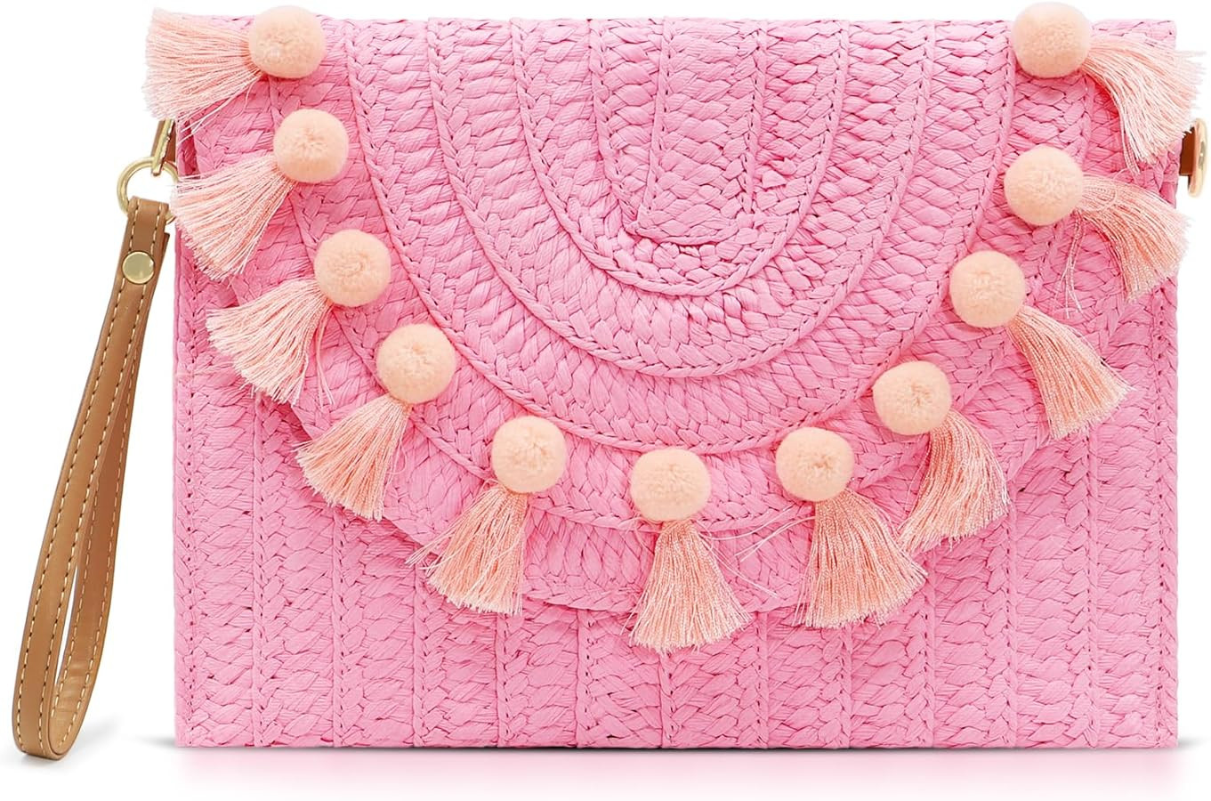 Straw Crossbody Bag for Women, Pink Clutch Purses, Bohemian Handmade Woven Handbags, Envelope Wal... | Amazon (US)