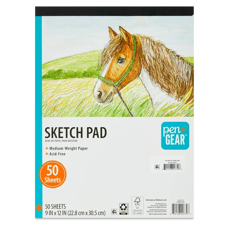 Pen+Gear Medium Weight Paper Sketch Pad, 9 in x 12 in, 50 Sheets | Walmart (US)