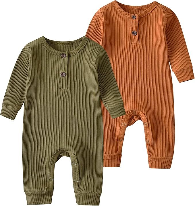 Baby Boy Girl 2 Pack Solid Romper Short/Long Sleeve One Piece Jumpsuits Clothes Sets | Amazon (US)