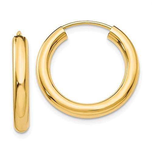 14K Yellow Gold Wide Thick Continuous Endless Hoop Earrings, (3mm Tube) | Amazon (US)
