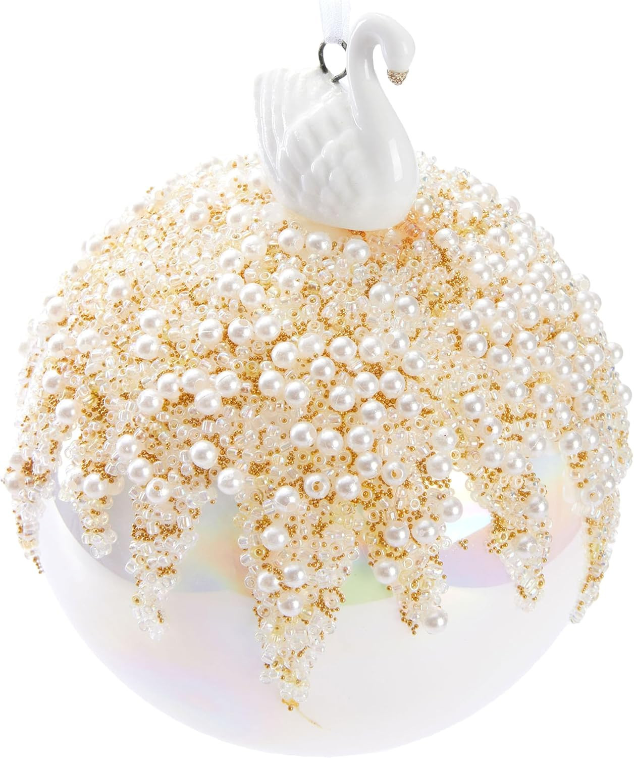 BRUBAKER Premium Christmas Bauble Pearl with Swan Porcelain Figurine - 3.9 inches (10 cm) Glass T... | Amazon (UK)