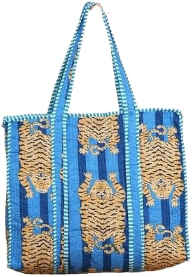 Women's Lightweight Quilted Cotton Tiger Printed Reversible Large Tote Bag Grocery Shopping Trave... | Amazon (US)