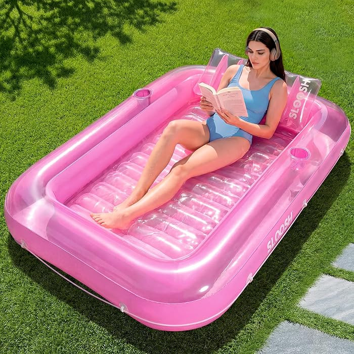 SLOOSH Inflatable Tanning Pool Lounger Float, 70" x 46" Pool Floats Adult with Pillow, 4 in 1 Sun... | Amazon (US)