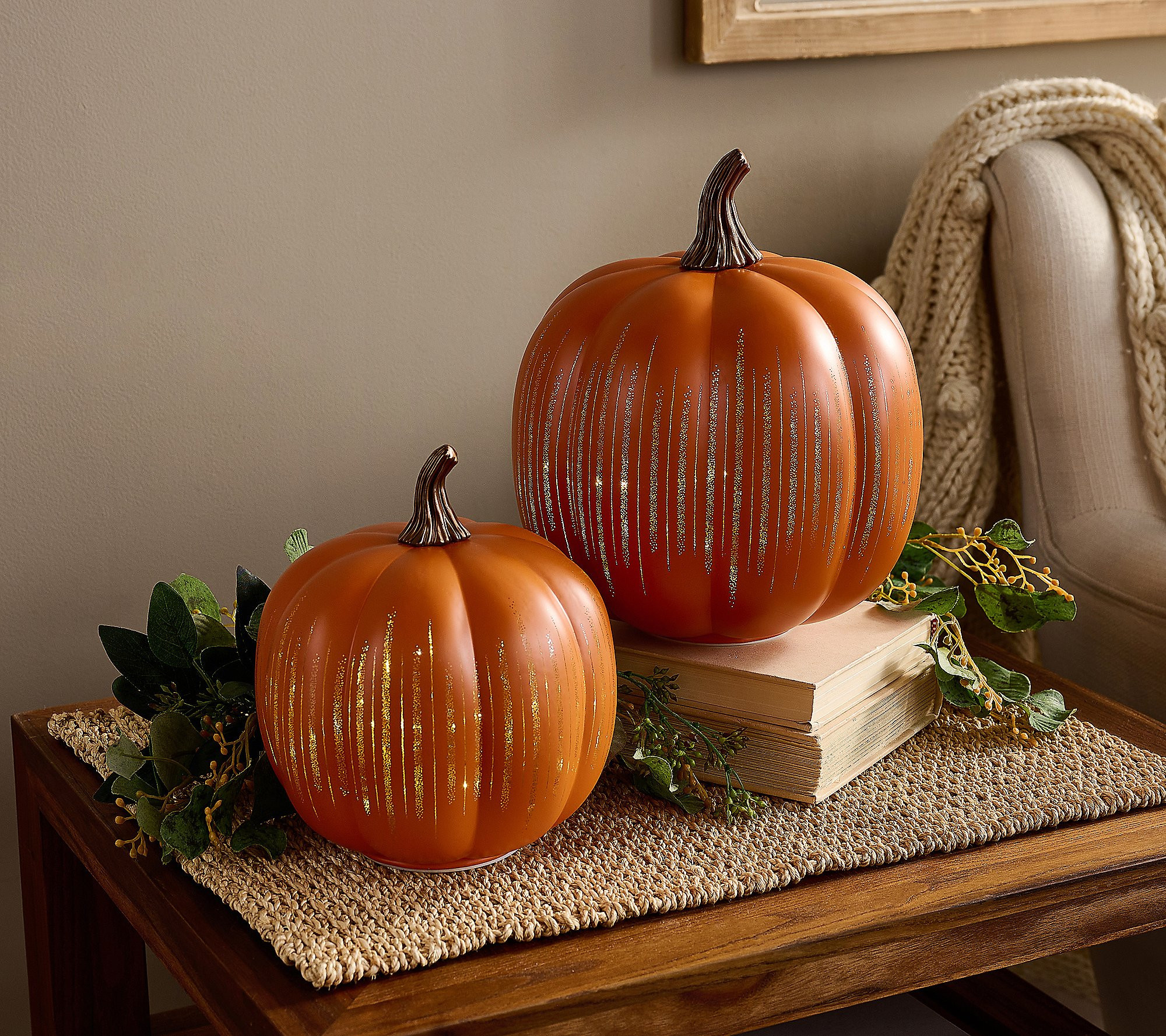 Set of 2 Lit Starry Night Glass Pumpkins by Valerie | QVC