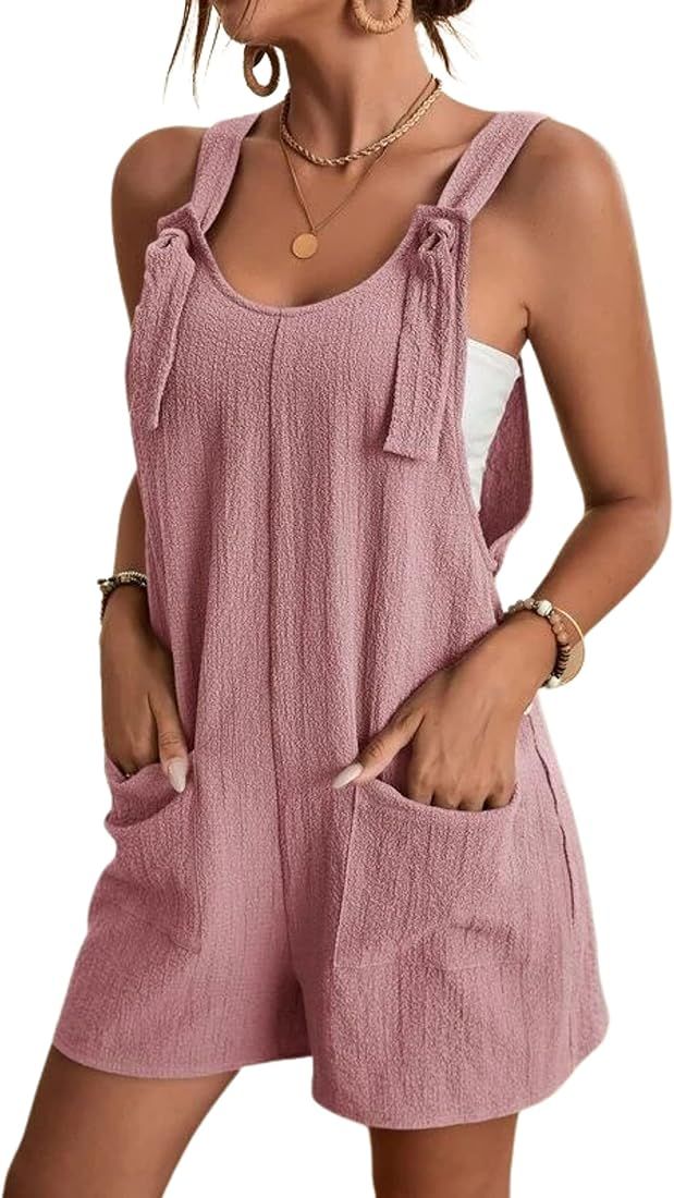 InterNos Womens Knot Short Overalls Romper Sleeveless Jumpsuit Shorts with Pockets | Amazon (US)