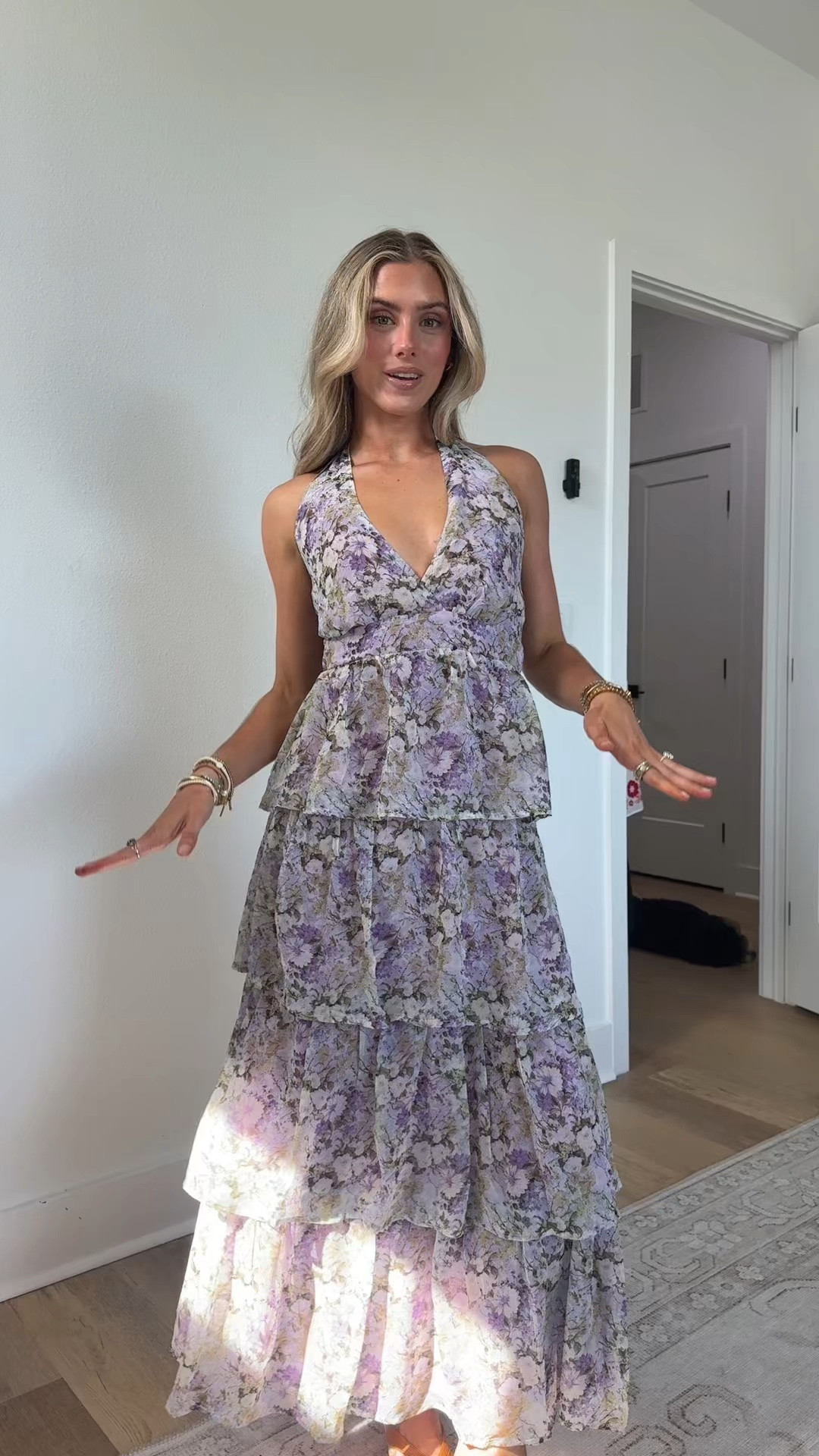 wedding guest dress perfection I love the subtle purple floral and this silhouette is SO flattering with the halter neck tie and of course the ruffle fit too 5’4/xs and did I mention under $100 + my code SLOANE15. 😌 in my LTK. 

#weddingguestdress #weddingguestdresses #floraldress #balticborn #summerweddingguestdress @Baltic Børn

#LTKSaleAlert #LTKWedding #LTKootd