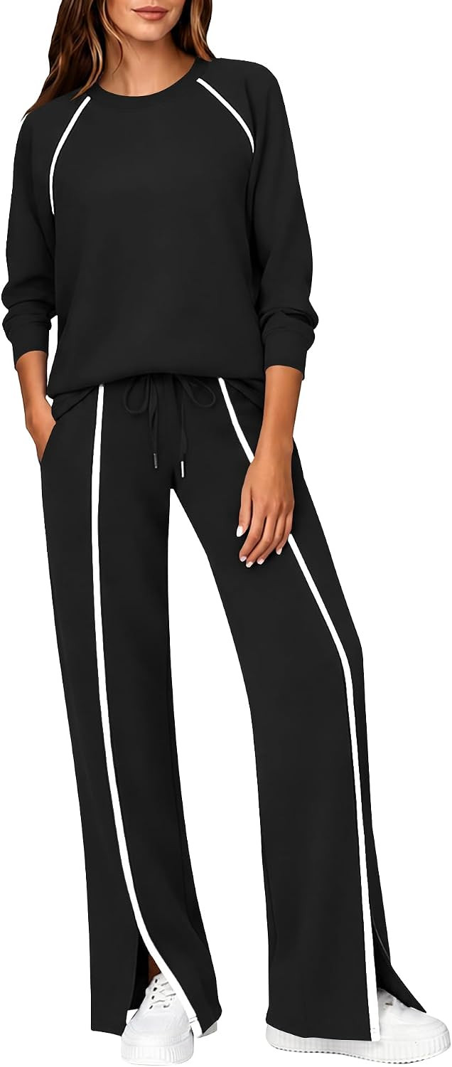 LOMON Lounge Sets for Women 2 Piece Travel Outfits Wide Leg Pant Sets | Amazon (US)