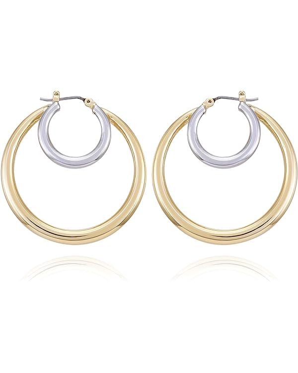 Vince Camuto Two Tone Large Double Hoop Earrings | Amazon (US)