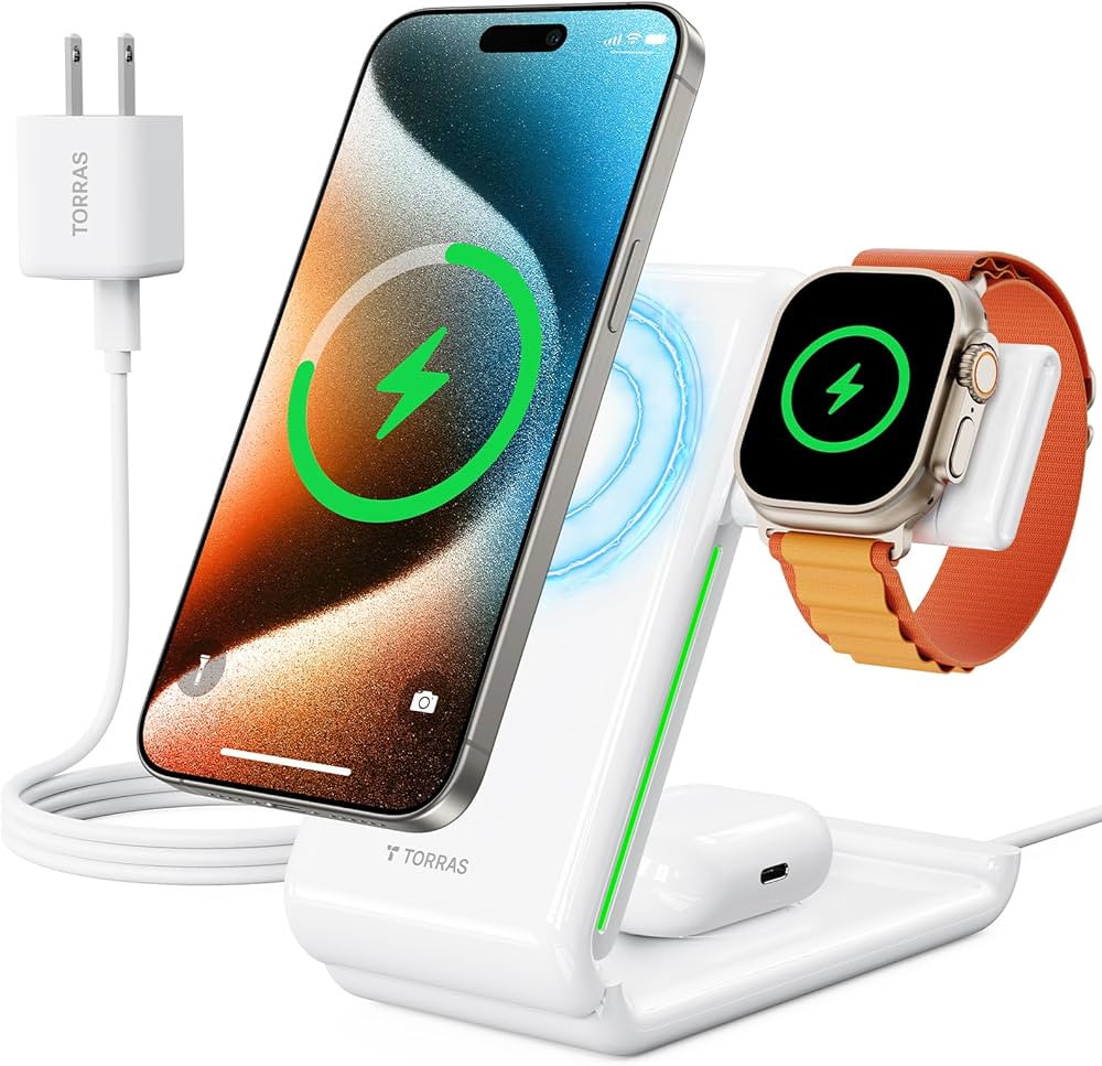 TORRAS 3 in 1 Charging Station with MagSafe Charger Stand, Cooling 15W Max Fast Charging, Foldabl... | Amazon (US)