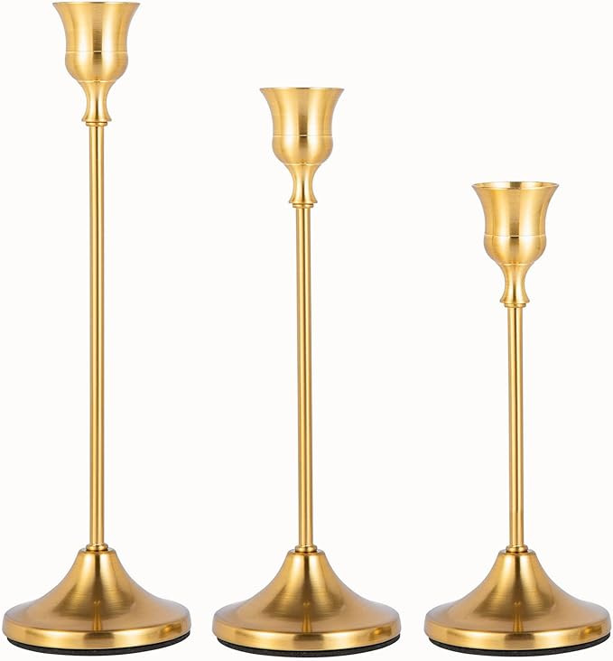 Candle Holders Set of 3, Gold Candlestick Holder for Taper Candles, Decorative Candle Stick Holde... | Amazon (US)