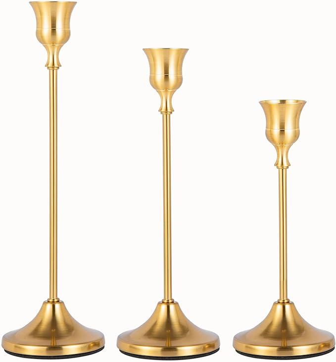 Amazon.com: Candle Holders Set of 3, Gold Candlestick Holder for Taper Candles, Decorative Candle... | Amazon (US)
