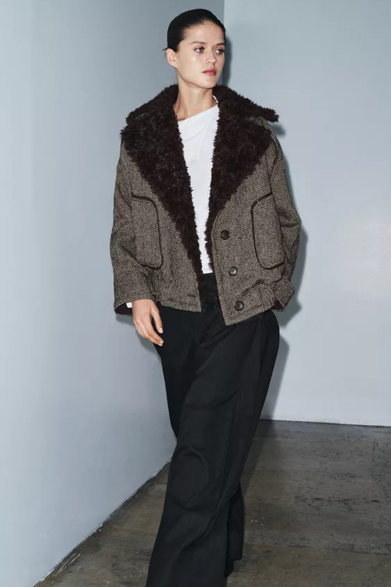 CONTRASTING HERRINGBONE LIMITED EDITION BOMBER JACKET | Zara US