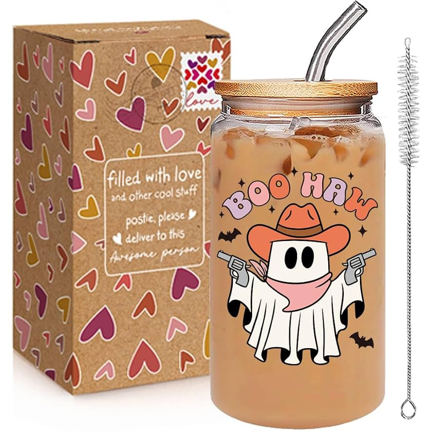 Funny Boo Halloween Cups Ghost Decorations Glass Cups with Lids and Straws, Trick or Treat Hallow... | Amazon (US)