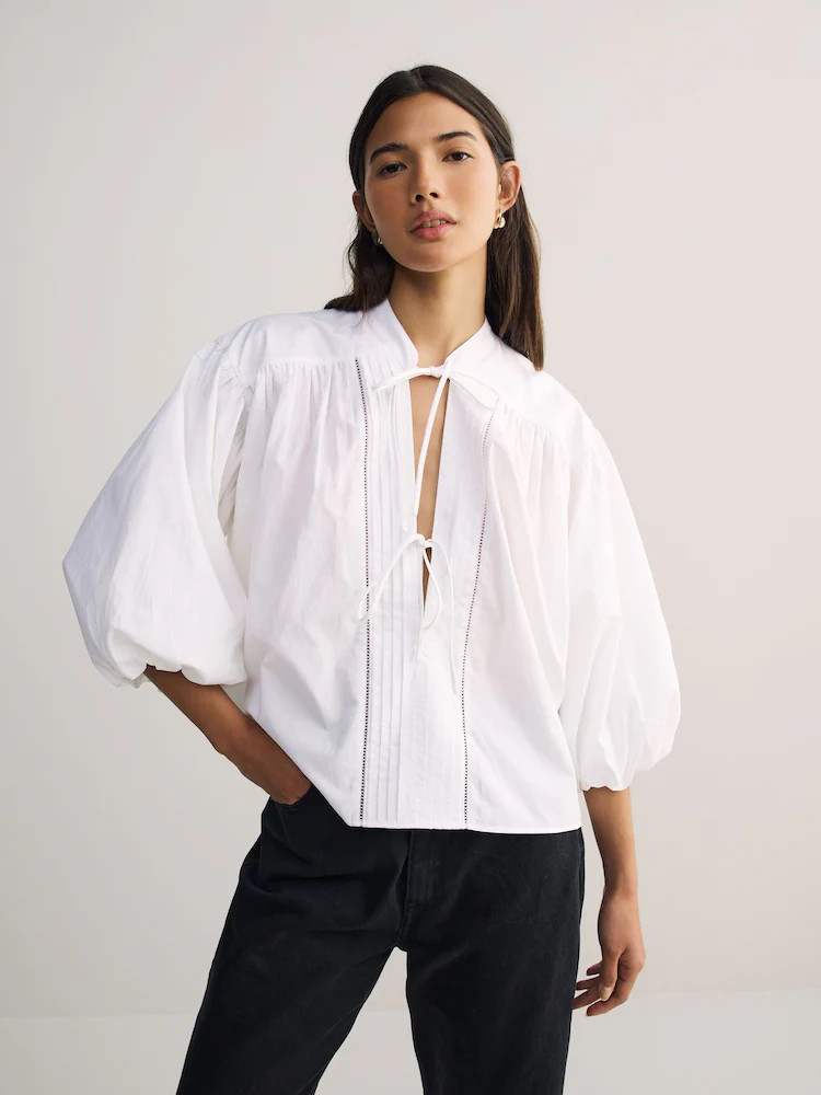 BOSS White Bales Puff Sleeve Blouse | Next AU