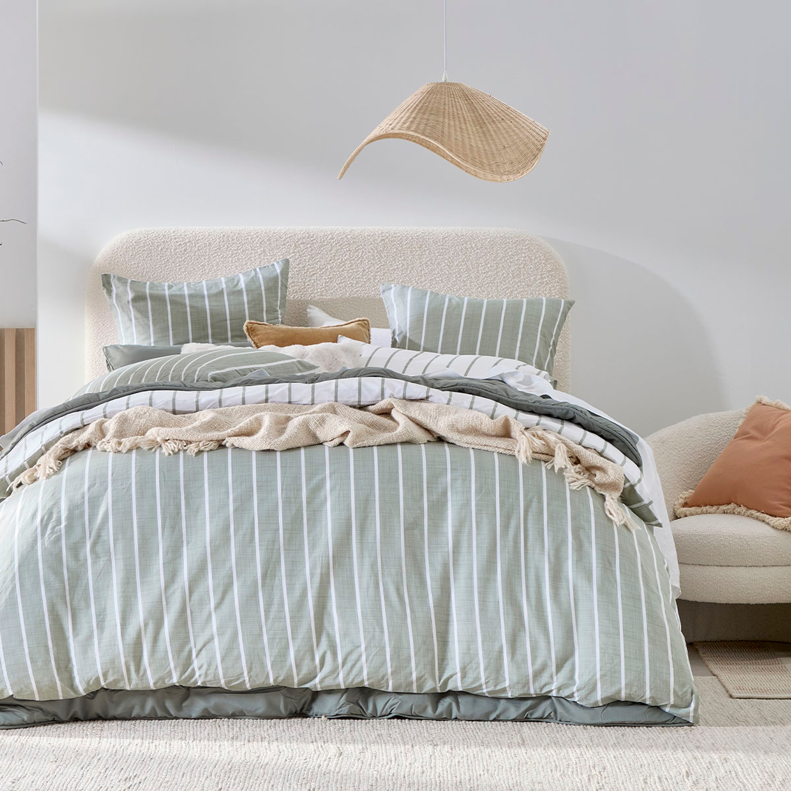 Adria Green Reversible Stripe Quilt Cover Set [HABBADREQC23A] | Pillow Talk AU