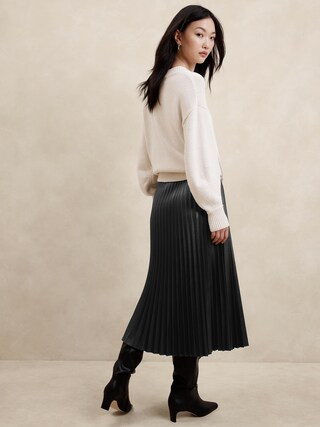Vegan Leather Pleated Midi Skirt | Banana Republic Factory