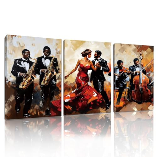Rubelike Jazz Canvas Wall Art - Music Pictures Wall Decor, Music Canvas Black Jazz Band Painting Print, Saxophone Poster for Living Room Bedroom Bar (24" x 36" x 3 pcs) | Amazon (US)