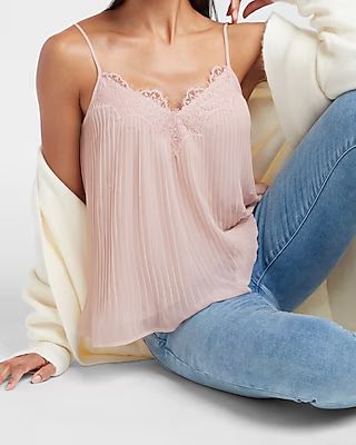 Pleated Lace Trim Cami | Express