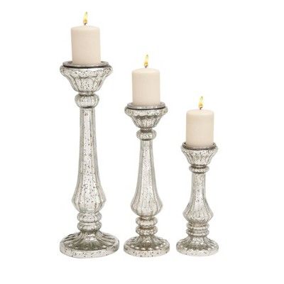 Traditional Pitted Glass Candle Holder Set 3ct - Olivia & May | Target