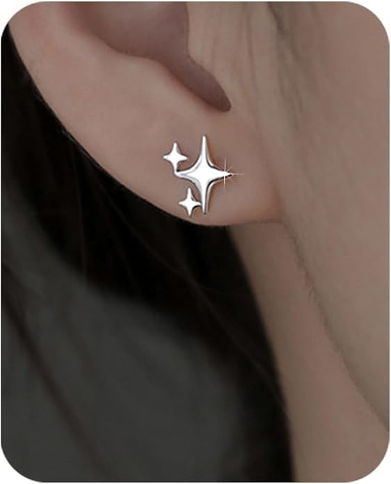 PANSHI 14K Gold Plated Sterling Silver Post Star Earrings | Hypoallergenic Small Stud Earrings fo... | Amazon (US)