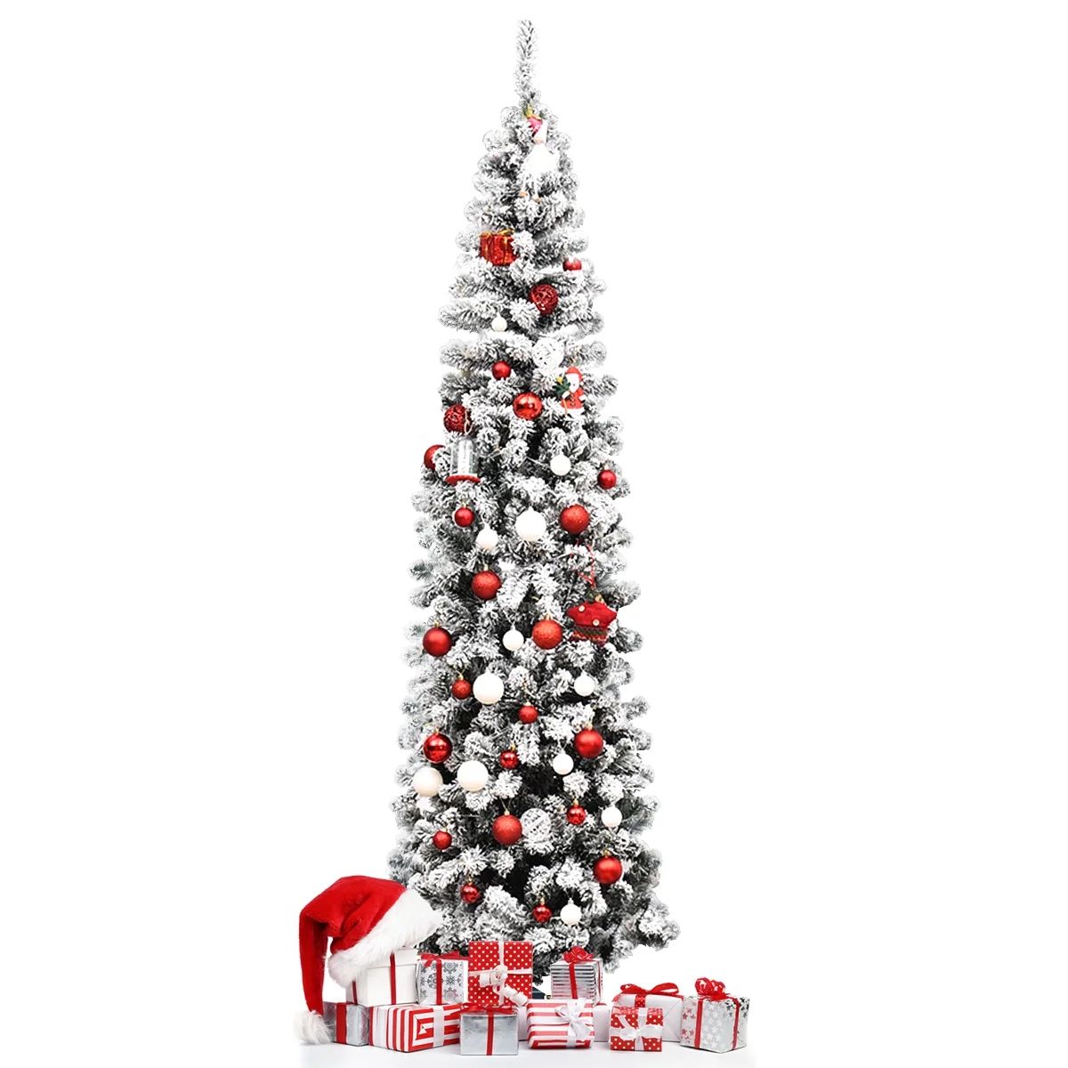 Topbuy 7.5ft Pencil Artificial Christmas Tree Snow Flocked Pencil Tree with Flexible Stand | Walmart (US)