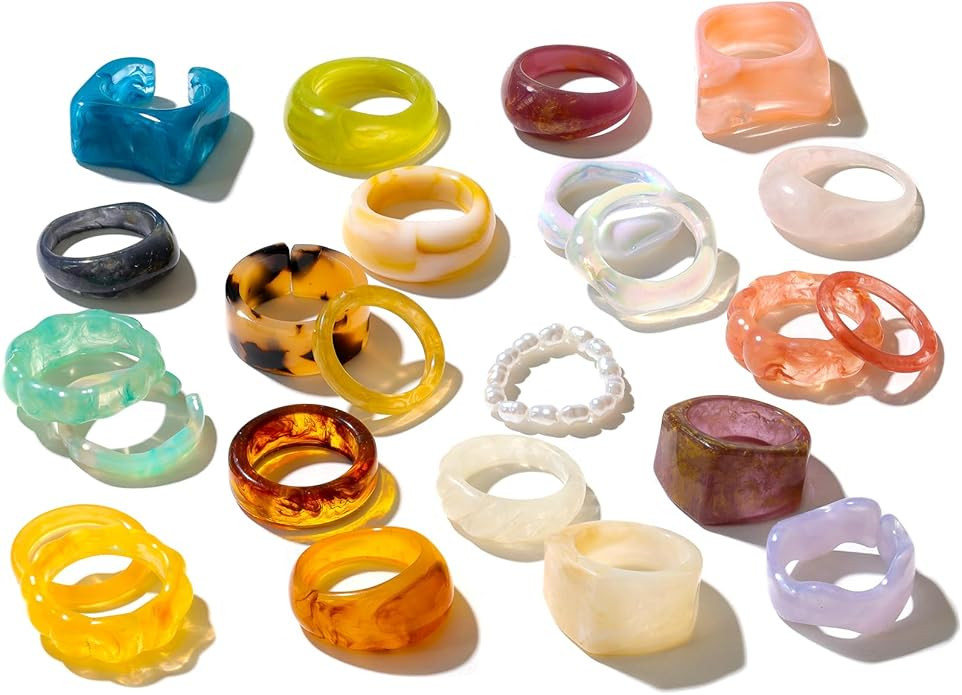 Viva Joya Resin Acrylic Plastic Knuckle Rings for Women, Chunky Trendy Colorful Stackable Jewelry... | Amazon (US)
