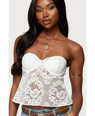 Edikted Women's Sheer Crochet Strapless Cupped Top - Macy's | Macy's