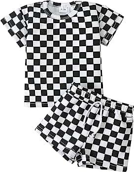 FRLOONY Toddler Baby Boy Clothes Kids Summer Outfits Checkerboard Plaids Short Sleeve T-Shirt Top... | Amazon (US)